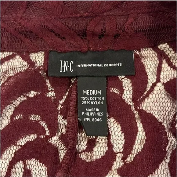 INC INTERNATIONAL CONCEPTS | burgundy lace jacket M - Picture 4 of 6